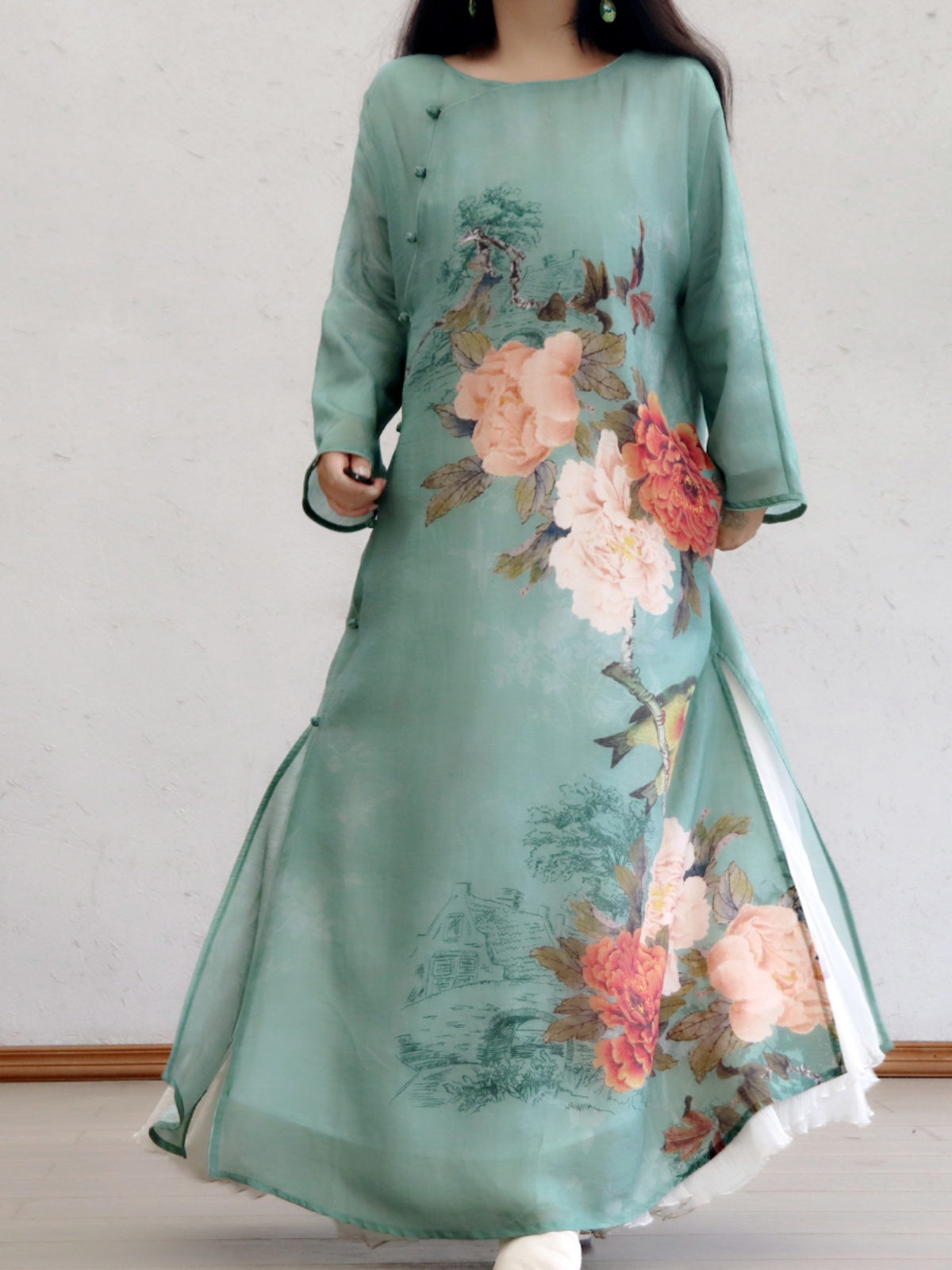 Flowers by the Pond Cotton Cheongsam