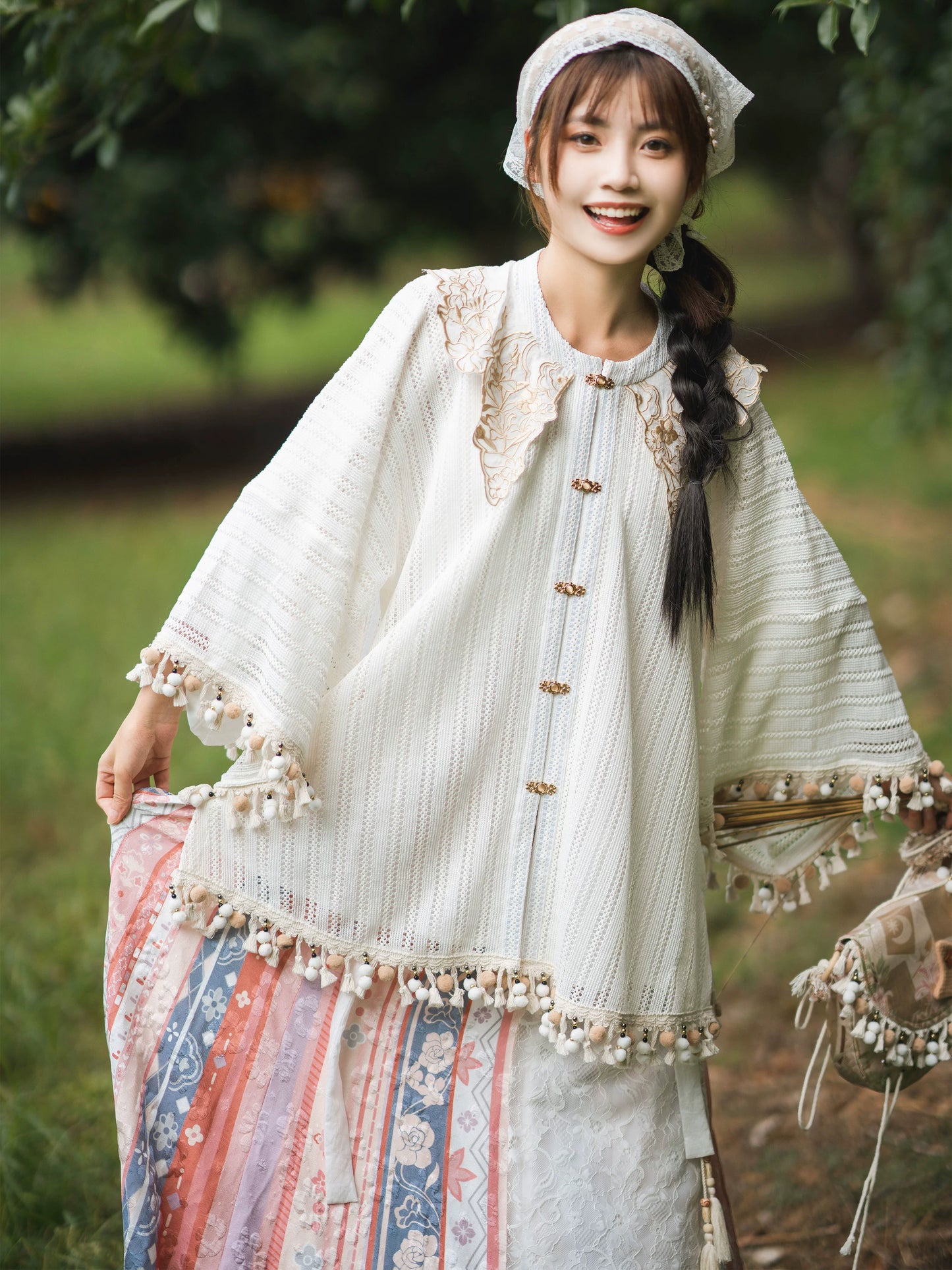Modern Ming Dynasty Cloud Collar Top and Skirt Set