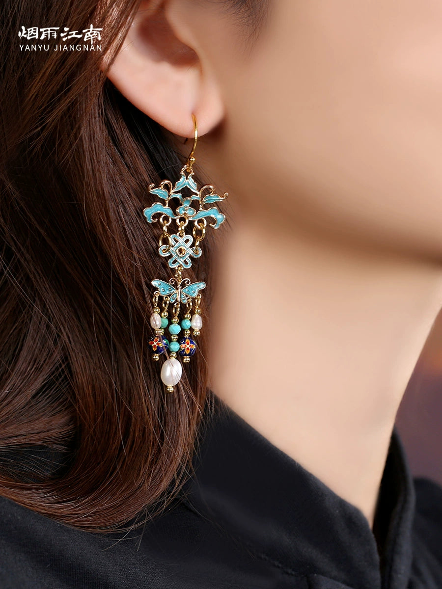 Oriental Blue Waves Earring