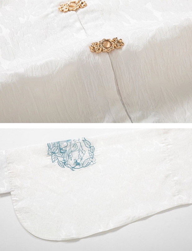 Modern Ming Dynasty Cloud Collar Top and Skirt Set
