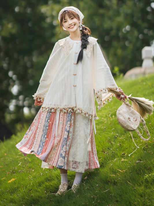 Modern Ming Dynasty Cloud Collar Top and Skirt Set