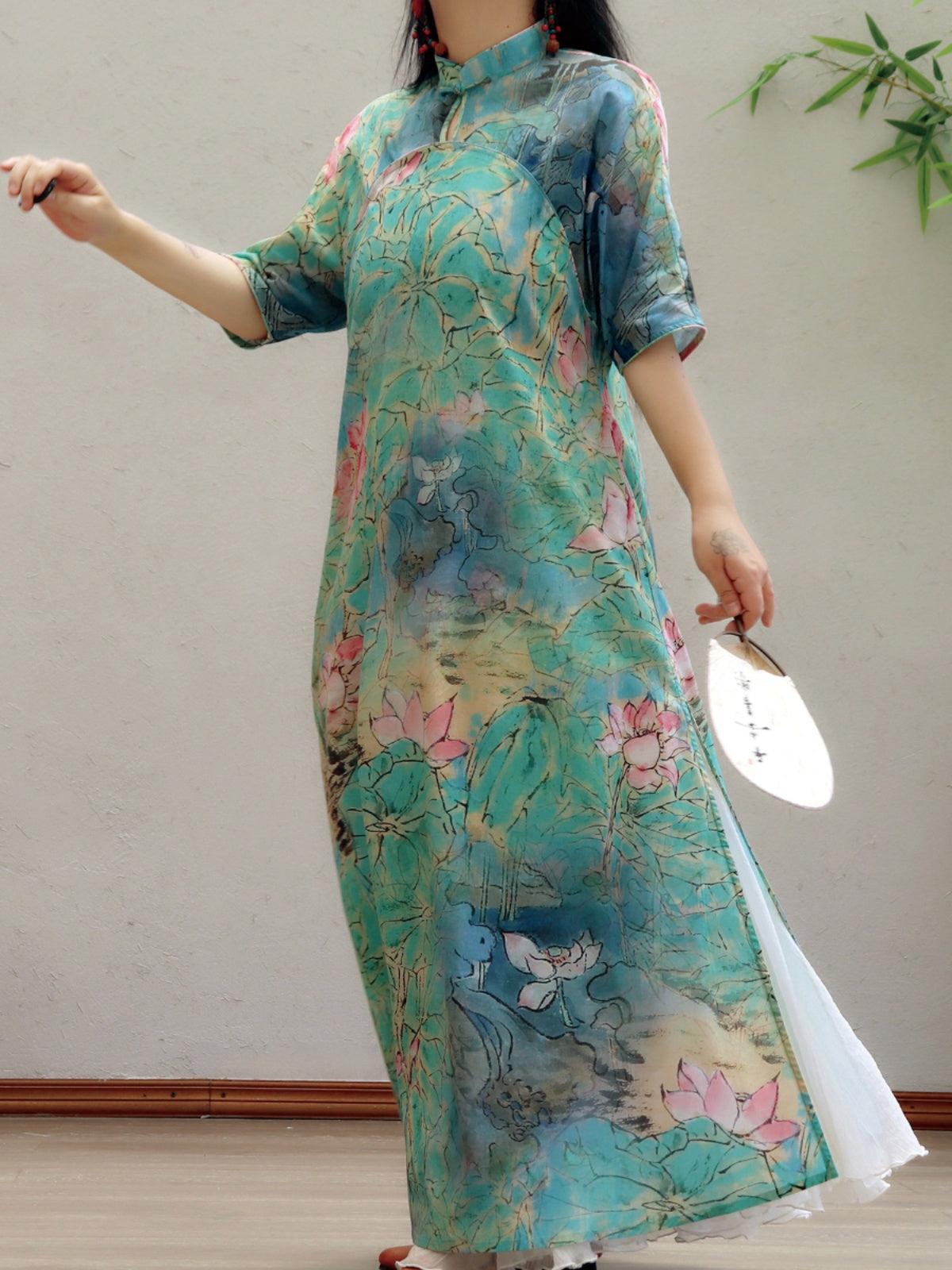 Lotus Flower Cotton Cheongsam