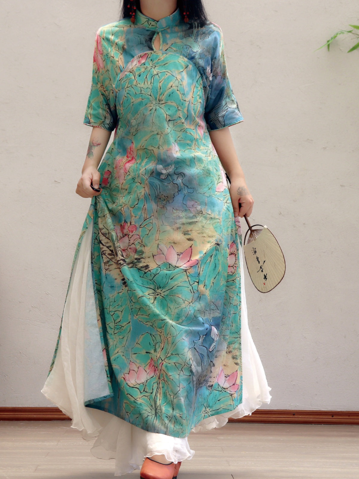 Lotus Flower Cotton Cheongsam