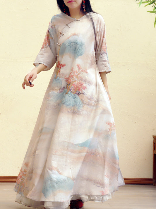 Sunset Returns to the Mountains Cotton Cheongsam