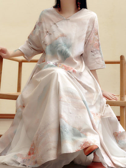 Sunset Returns to the Mountains Cotton Cheongsam