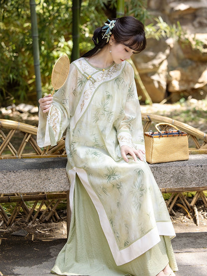 Green Bamboo Summer Cheongsam Set