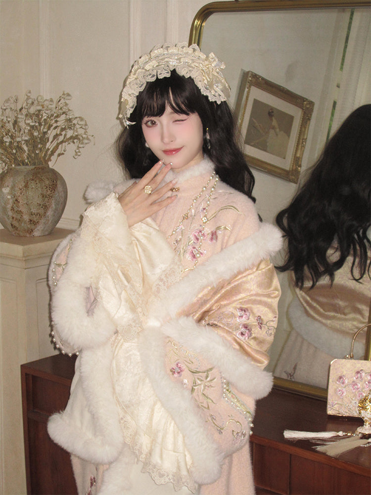 Pink Liling Ao | 立领袄 Top with Matching Shawl