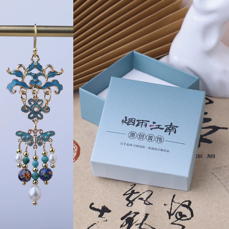 Oriental Blue Waves Earring