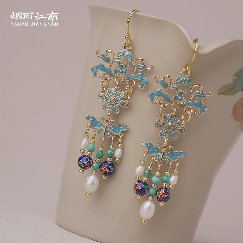 Oriental Blue Waves Earring