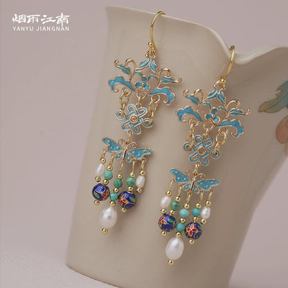 Oriental Blue Waves Earring
