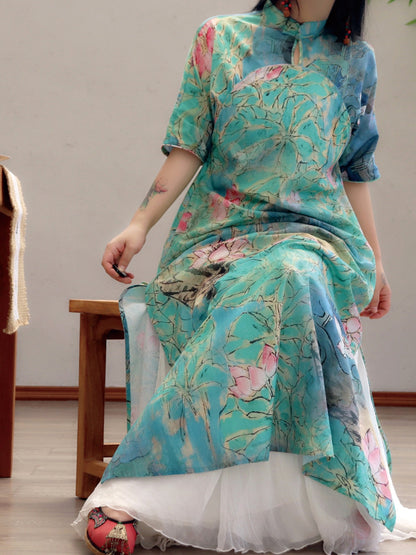 Lotus Flower Cotton Cheongsam