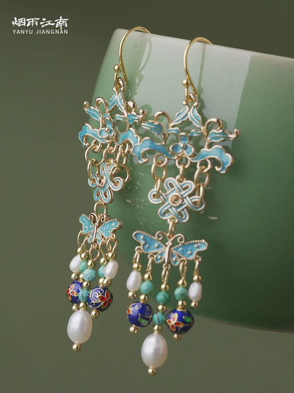 Oriental Blue Waves Earring