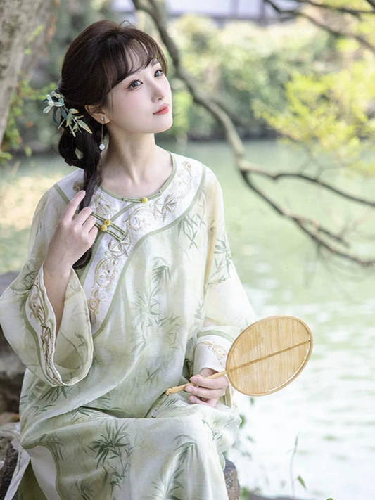 Green Bamboo Summer Cheongsam Set
