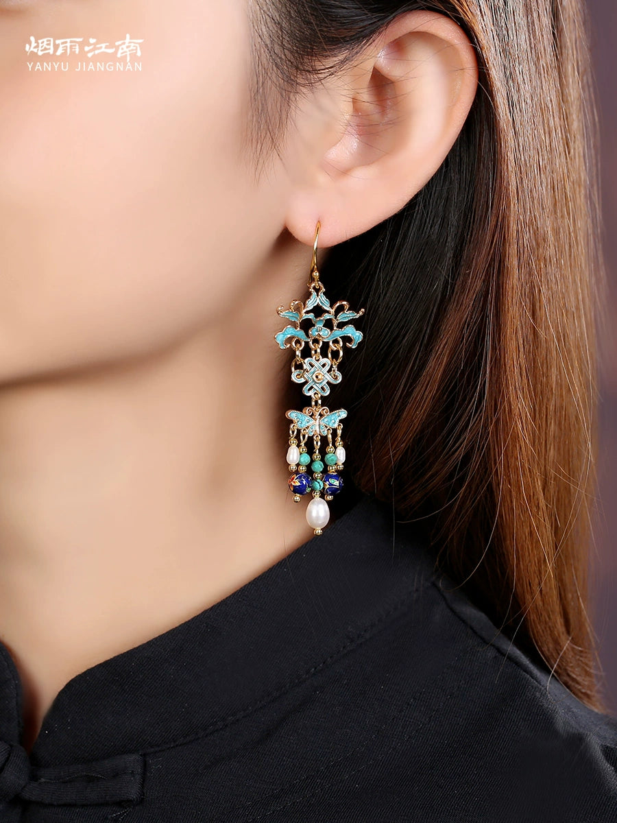 Oriental Blue Waves Earring