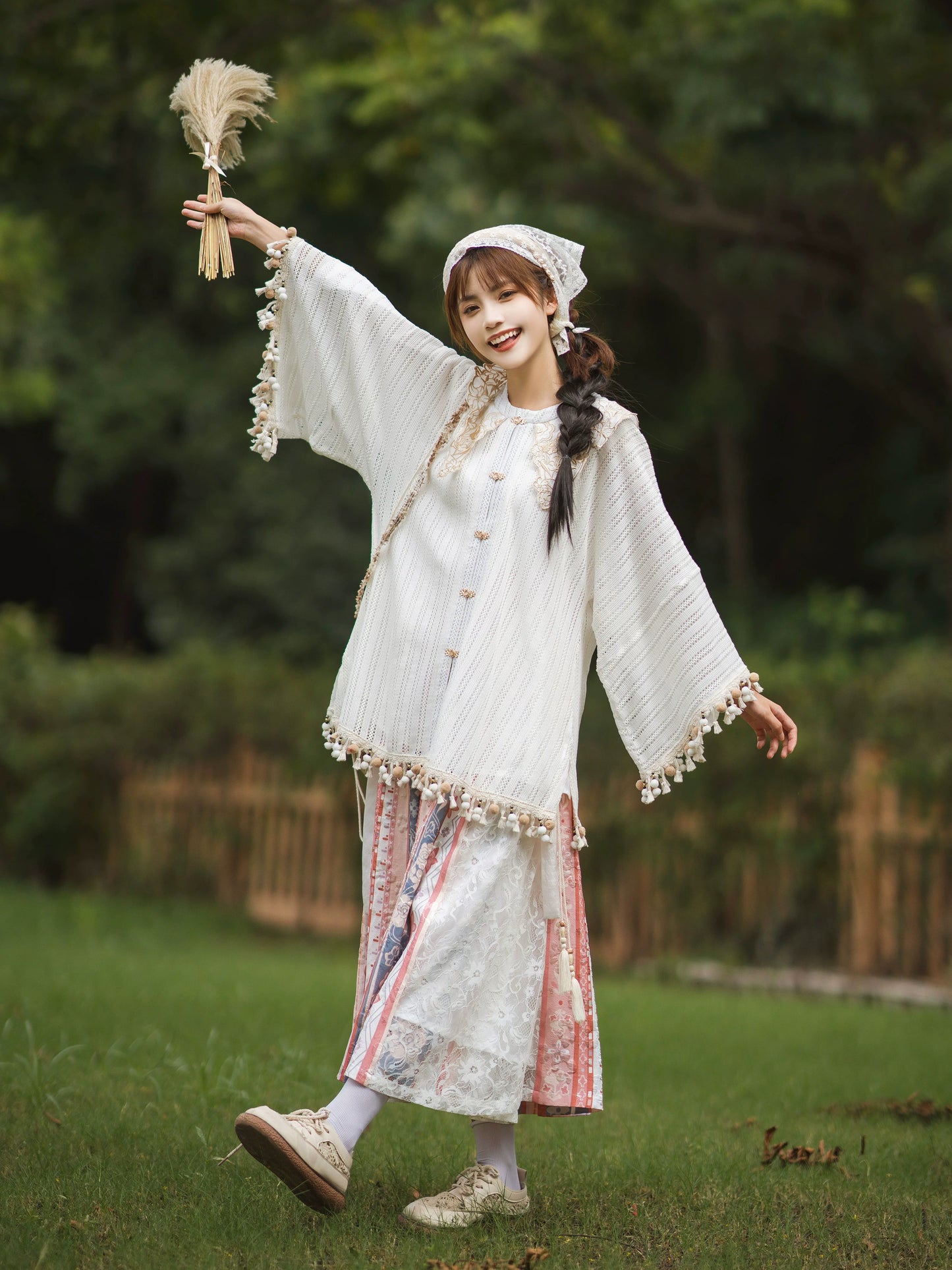 Modern Ming Dynasty Cloud Collar Top and Skirt Set
