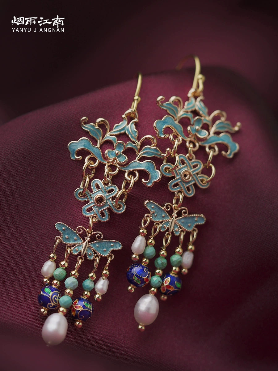 Oriental Blue Waves Earring
