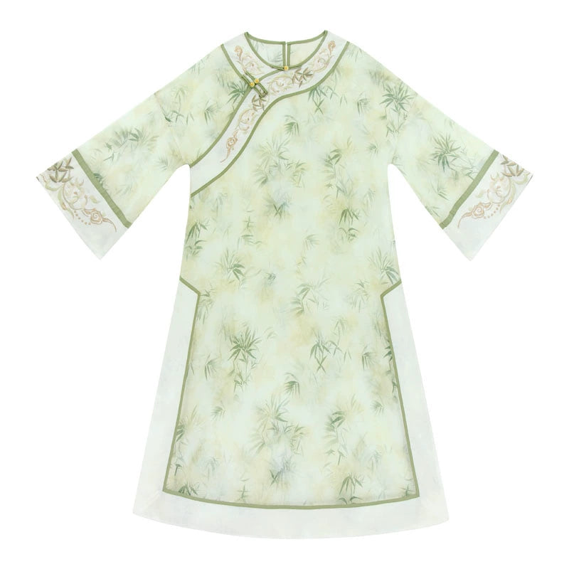 Green Bamboo Summer Cheongsam Set