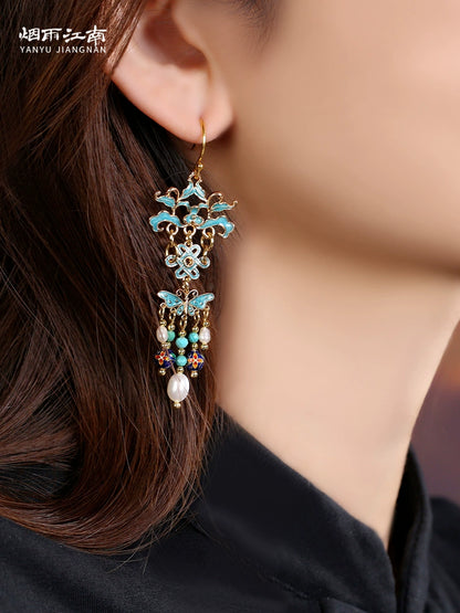Oriental Blue Waves Earring