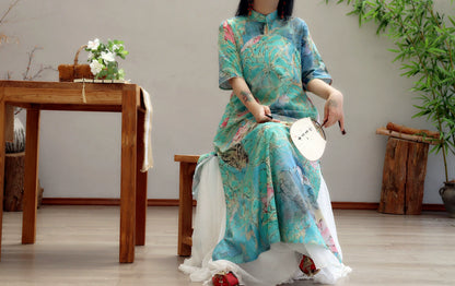 Lotus Flower Cotton Cheongsam