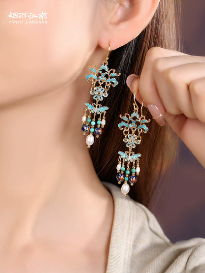 Oriental Blue Waves Earring